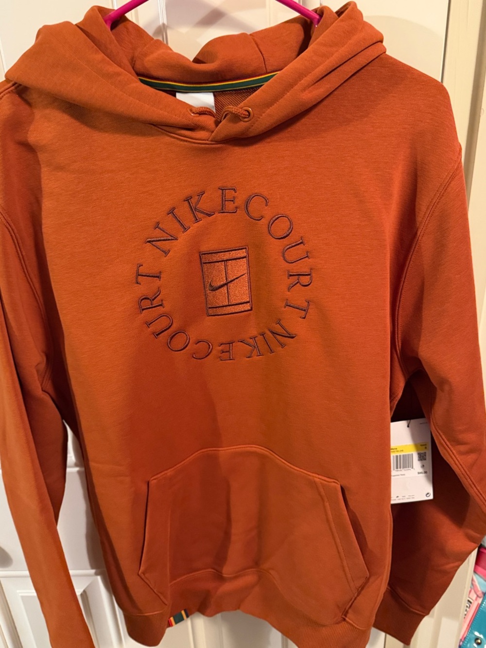 Nike Men's Orange Pullover Hoodie with Embroidered Court Logo